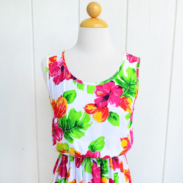 Hawaiian Asymmetric Dress Semi-Long [Hibiscus Water Color]