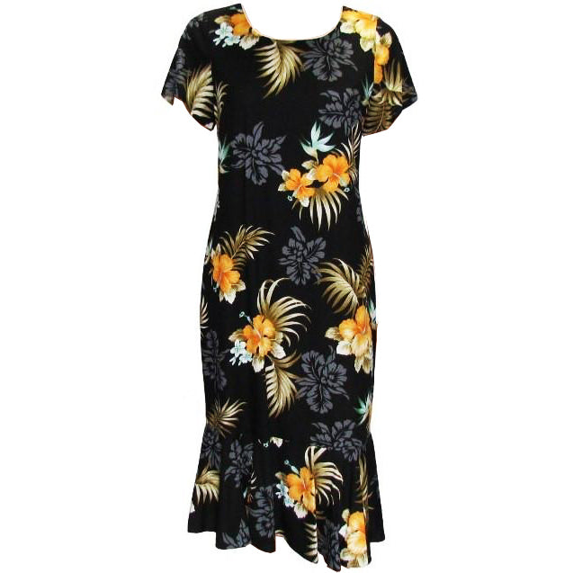 Hawaiian Sleeve Dress Semi-Long [Fern Hibiscus]
