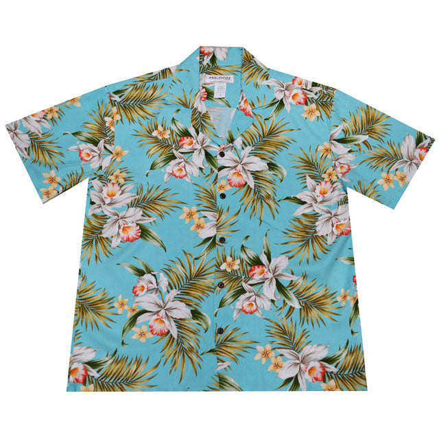 Hawaiian Men's Aloha Shirt Rayon [Orchid Fern Plumeria]