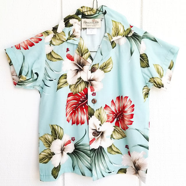 Kids Rayon Aloha Shirt [Hibiscus &amp; Monstera]