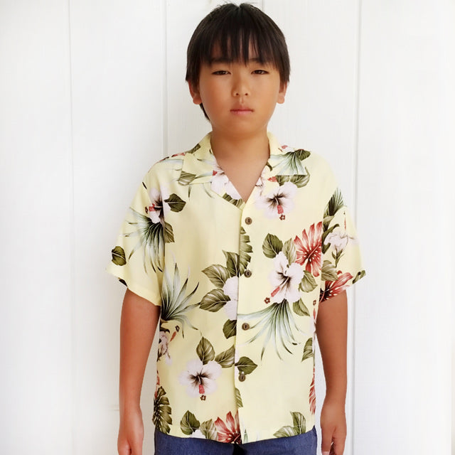 Kids Rayon Aloha Shirt [Hibiscus &amp; Monstera]