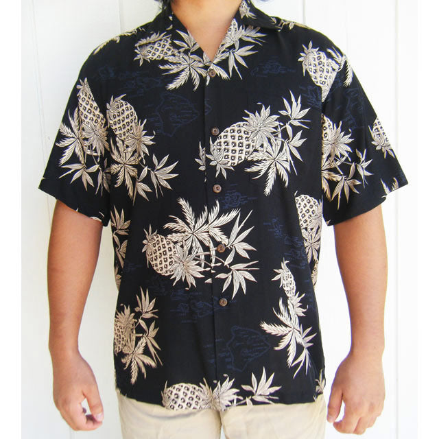 Hawaiian Men's Aloha Shirt Rayon [Pineapple Map]