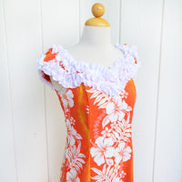 Hawaiian Muumu Ruffle Dress Long [Hibiscus &amp; Fern]