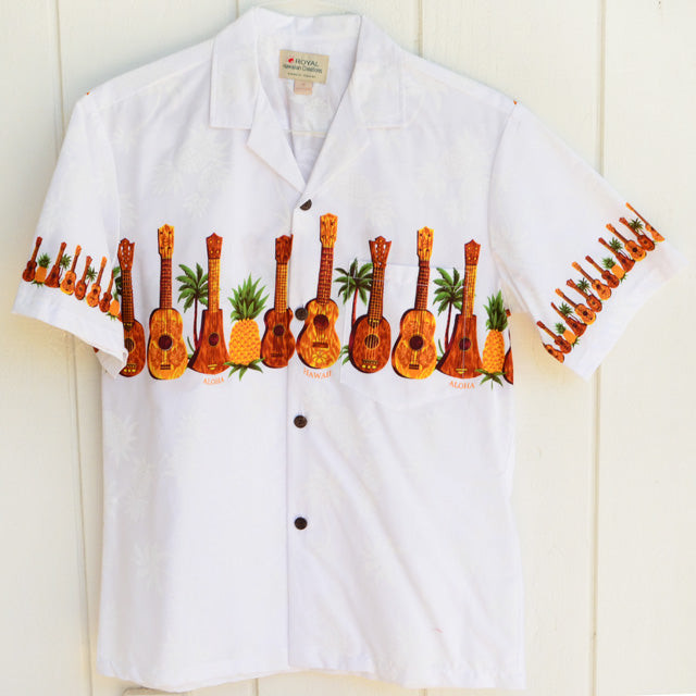 Hawaiian Men's Aloha Shirt Cotton [Ukulele &amp; Pineapple]