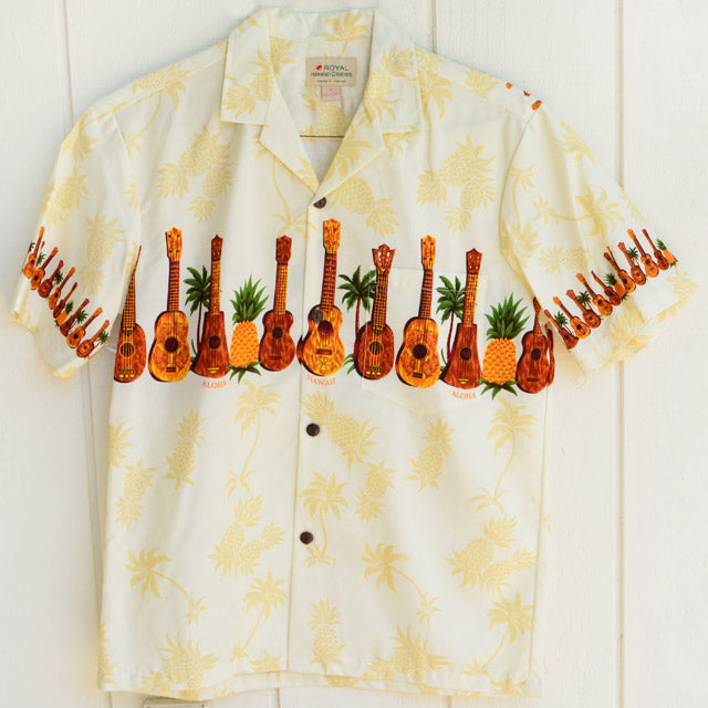 Hawaiian Men's Aloha Shirt Cotton [Ukulele &amp; Pineapple]