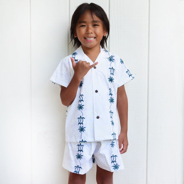 Kids Cotton Aloha Shirt Set [Honu &amp; Palm Tree]