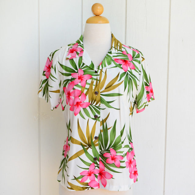 Hawaiian Ladies Aloha Shirt Fit [Lani Plumeria]