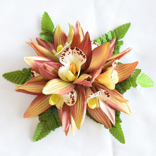 Hawaiian Hula Supplies Flower Hair Clip [Cymbidium Orchid/7 Flowers]