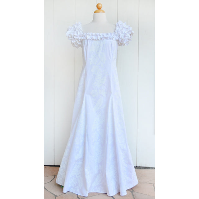 Hawaiian Muumuu PuaPuaLani Ruffle Long Dress with Hibiscus Panel – Halehawaiian