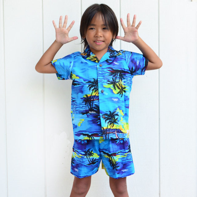 Kids Cotton Aloha Shirt Set [Palm Tree]