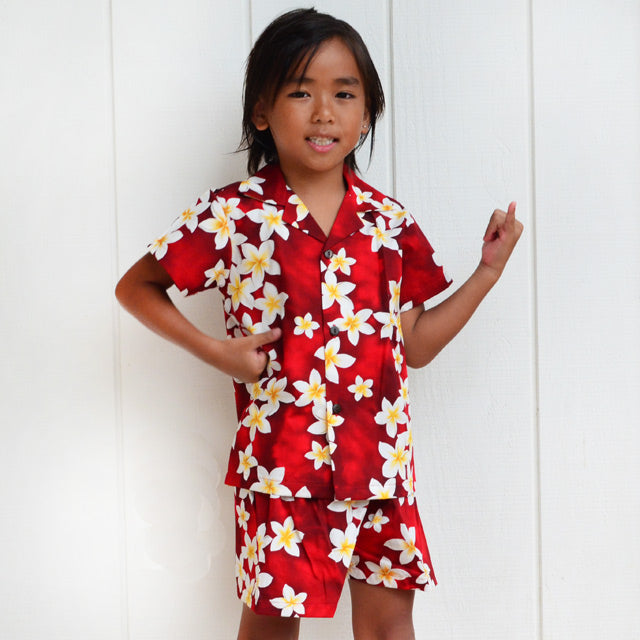 Kids Cotton Aloha Shirt Set [Plumeria]