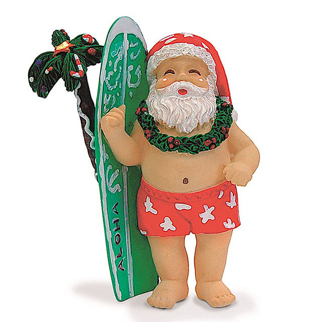 ハワイアン雑貨 インテリア ハンドペイント クリスマスオーナメント 【サーフボード サンタ】