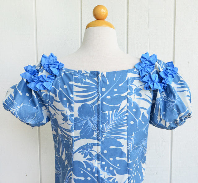 Ruffle Muumuu Long Dress Flower Lei Hibiscus Panel with Sleeves Pink / S Ruffle Muumuu Long Dress Flower Lei Hibiscus Panel with Sleeves Pink / S