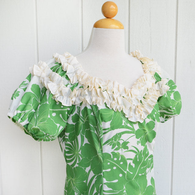 Hawaiian Muumuu Jenny Ruffle Dress Long [Nahenahe Hibiscus]