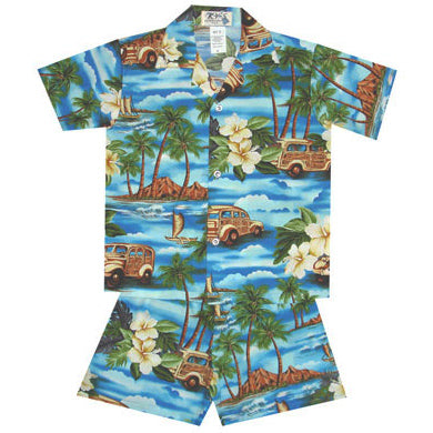 Kids Cotton Aloha Shirt Set [Journey Woody]