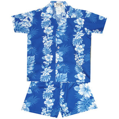 Kids Cotton Aloha Shirt Set [Hibiscus Front Panel]