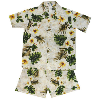 Kids Cotton Aloha Shirt Set [Twin Hibiscus Panel]