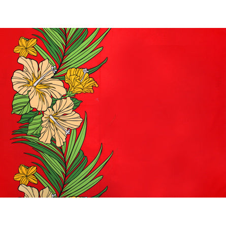 Hawaiian Polycotton Fabric LW-18-643 [Hibiscus Palm Reaf Border]