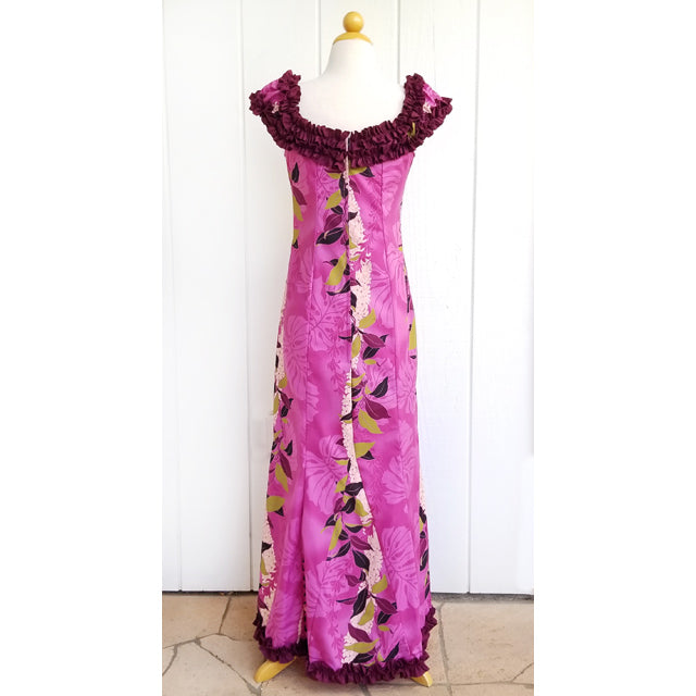 Hawaiian Muumu Ruffle Dress Long [Monstera Ray]