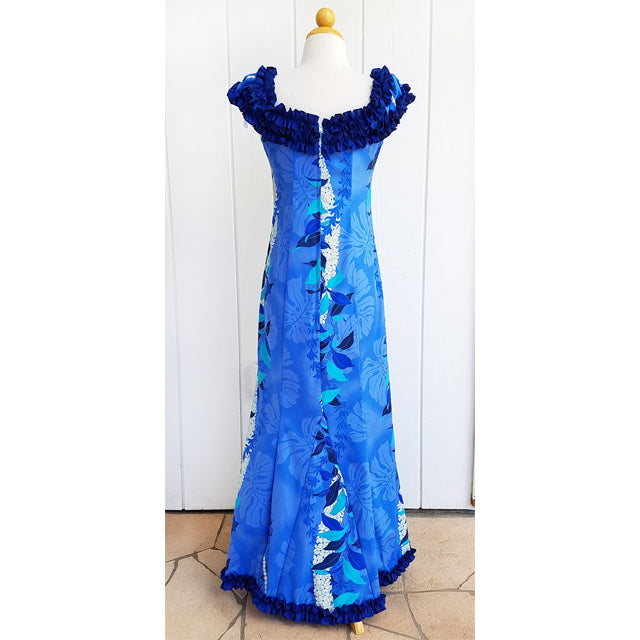 Hawaiian Muumu Ruffle Dress Long [Monstera Ray]