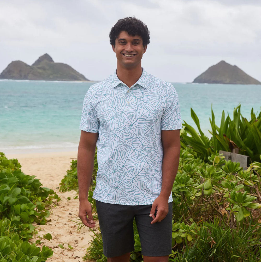 Hawaiian REYN SPOONER Men's Polo Shirt [Mega Monstera]