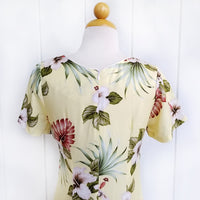 Hawaiian Sleeve Dress Semi-Long [Hibiscus &amp; Monstera]