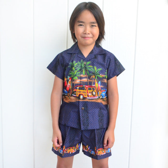 Kids Cotton Aloha Shirt Set [Car &amp; Surfboard]