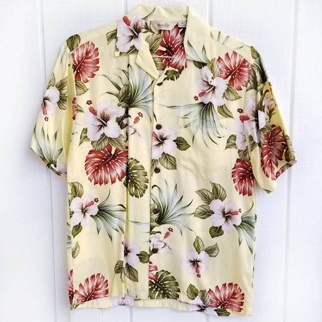 Hawaiian Men's Aloha Shirt Rayon [Hibiscus &amp; Monstera]