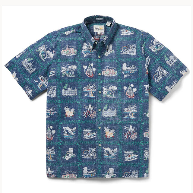 Hawaiian REYN SPOONER Men's Aloha Shirt Poly Cotton [Rain's Aloha State]