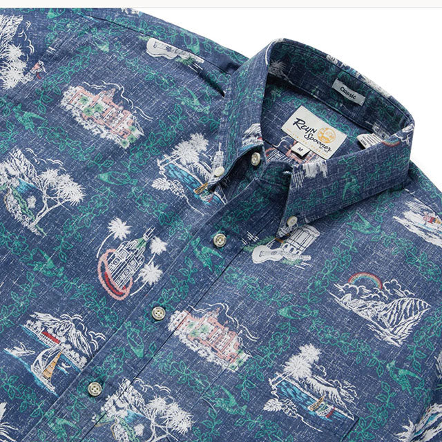 Hawaiian REYN SPOONER Men's Aloha Shirt Poly Cotton [Rain's Aloha State]