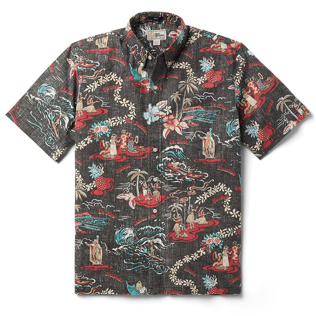 Hawaiian REYN SPOONER Men's Aloha Shirt Poly Cotton [On Hawaiian Time]