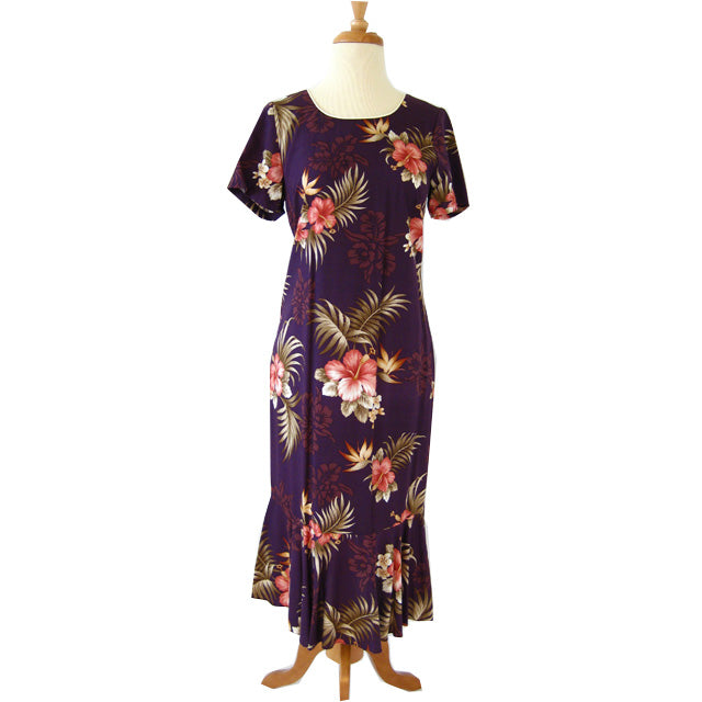 Hawaiian Sleeve Dress Semi-Long [Fern Hibiscus]