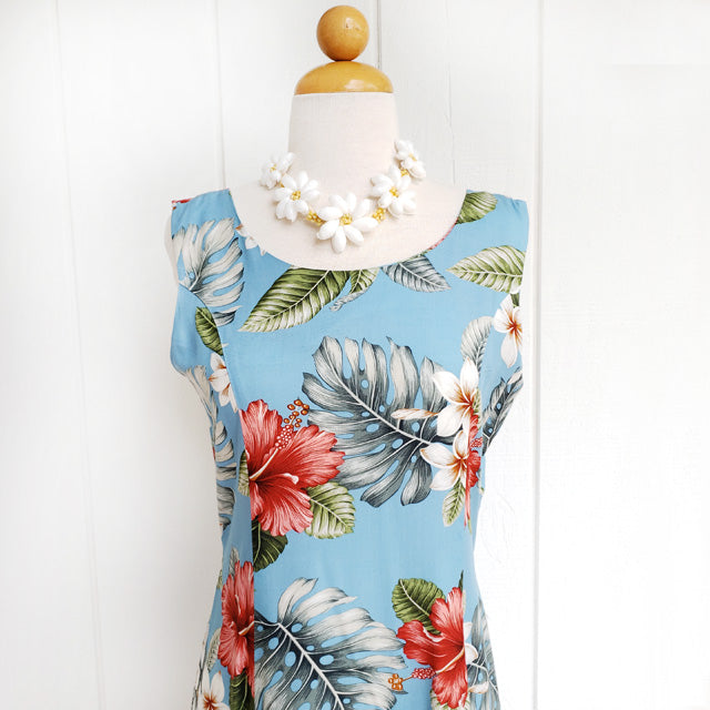 Hawaiian Sleeveless Dress Long [Hibiscus &amp; Plumeria]