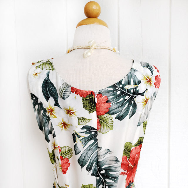 Hawaiian Sleeveless Dress Long [Hibiscus &amp; Plumeria]